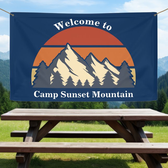 Custom Mountain Sunset Nature Camp Blauer Empfang Banner (Von Creator hochgeladen)