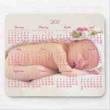 Custom Mouse Pad Pink Calendar 2017 Baby Foto