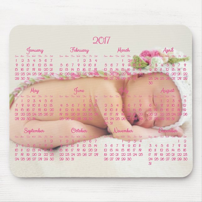 Custom Mouse Pad Pink Calendar 2017 Baby Foto Mousepad (Vorne)