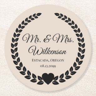 Custom Mr. & Mrs. Bride und Groom neu verheiratet Runder Pappuntersetzer