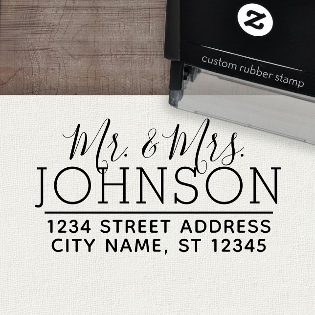 Custom Mr. & Mrs. Family Name and Return Address Permastempel (Personalized Wedding Rubber Stamp - Self-Inking)