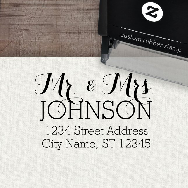 Custom Mr. & Mrs. Family Name and Return Address Permastempel (Personalized Wedding Rubber Stamp - Self-Inking)