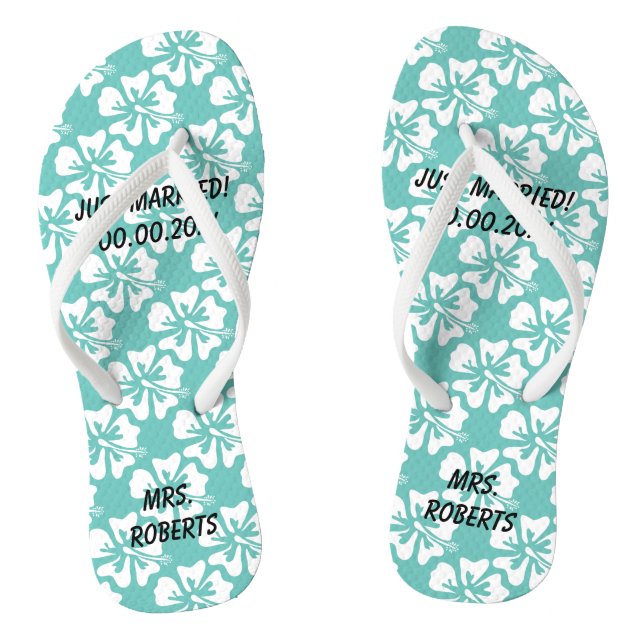 Custom mr und mrs Paar Strand Hochzeit Flip Flops (Fußbett)