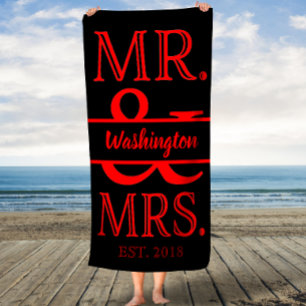 Custom Mr. und Mrs Red Black Bath Handtuch Badehandtuch