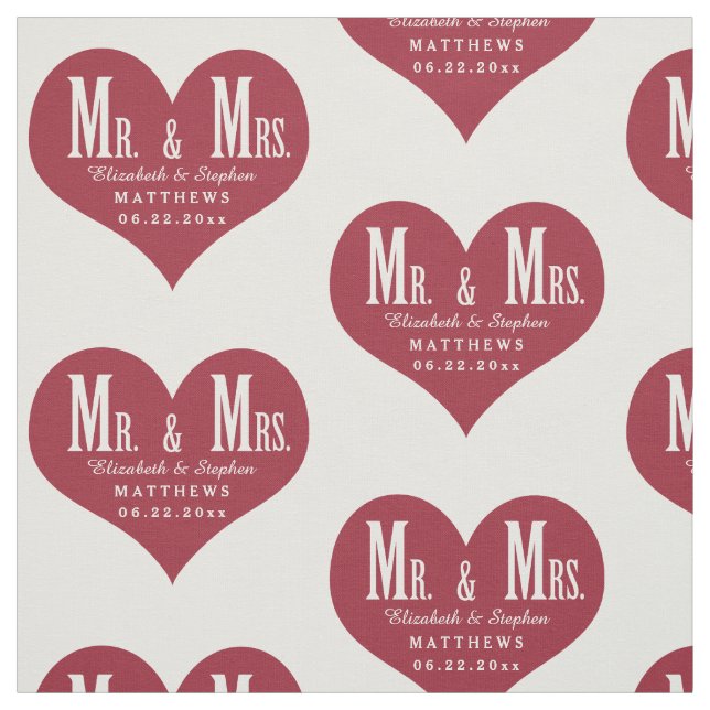 Custom Mr. und Mrs. Wedding White Heart Template Stoff (Muster)
