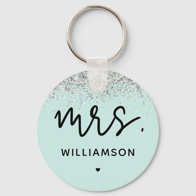 Custom Mrs. | Elegant Wedding Glitzer Confetti Schlüsselanhänger (Vorderseite)