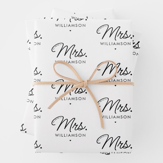 Custom Mrs. Est. Modernes, elegantes Script neu Geschenkpapier Set (Beispiel)