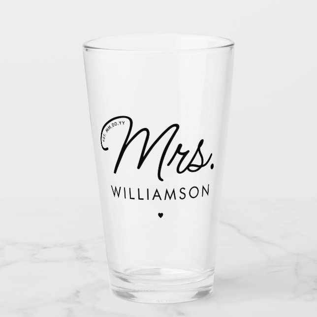 Custom Mrs. Est. Modernes, elegantes Script neu Glas (Vorderseite)