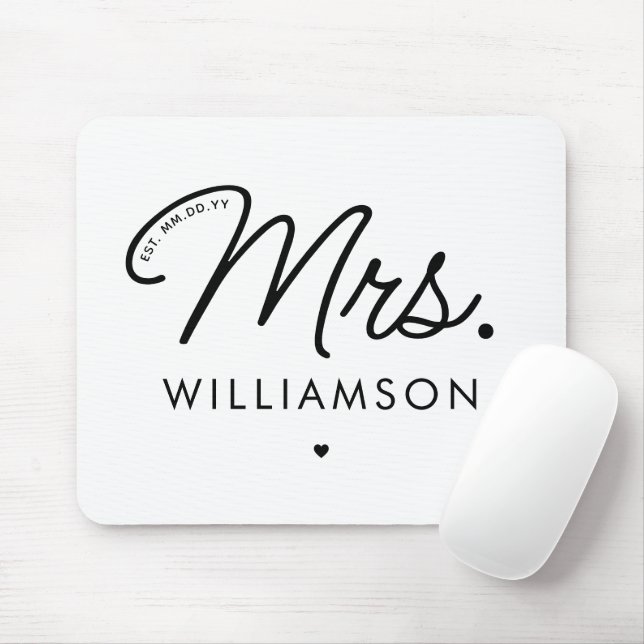 Custom Mrs. Est. Modernes, elegantes Script neu Mousepad (Mit Mouse)