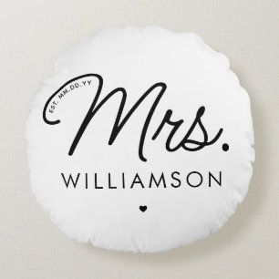 Custom Mrs. Est. Modernes, elegantes Script neu Rundes Kissen