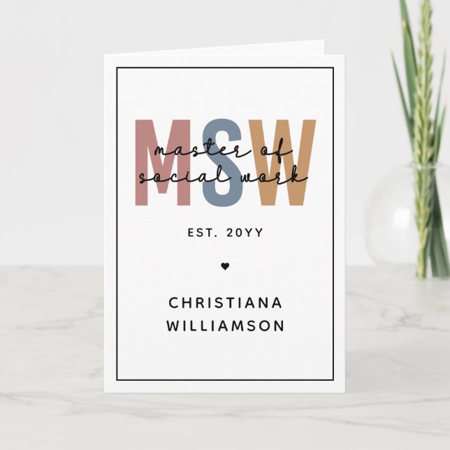 Custom MSW Master of Social Work Retro Abschluss Karte (Vorderseite)