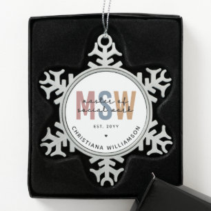 Custom MSW Master of Social Work Retro Abschluss Schneeflocken Zinn-Ornament