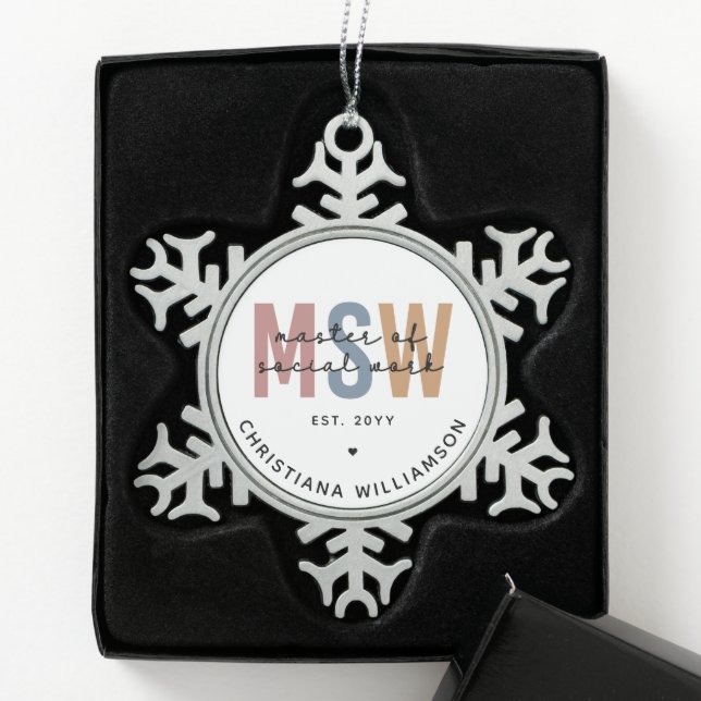 Custom MSW Master of Social Work Retro Abschluss Schneeflocken Zinn-Ornament (Box)