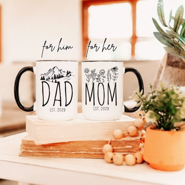 Custom Mug for Mom & Dad, New Parents Gift Set Tasse (new mom mug, gifts for new moms, mug set for mom & dad, pregnancy announcement mug, baby shower mug,)