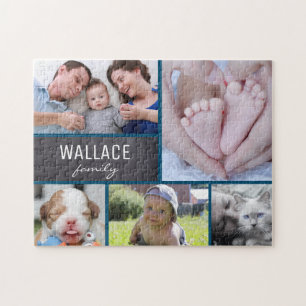 CUstom Multi-Foto mit Familiennamen Puzzle
