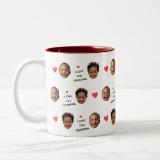 Custom Multi Photo Faces & Red Hearts Grandma Gift Zweifarbige Tasse