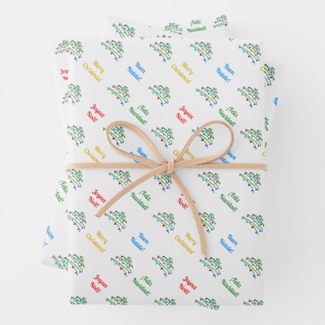 Custom Multilingual Merry Christmas Wrapping Paper Geschenkpapier Set (Beispiel)