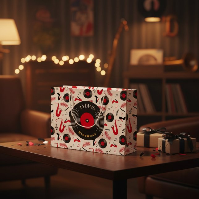 Custom Music Theme Birthday Large Paper Bag Große Geschenktüte (Von Creator hochgeladen)