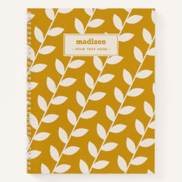 Custom Mustard 70er Retro Leaf Muster Monogram Notizbuch