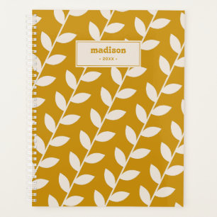 Custom Mustard 70er Retro Leaf Muster Monogram Planer