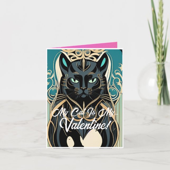 Custom My Cat's My Valentine Art Nouveau Card Karte (Vorderseite)