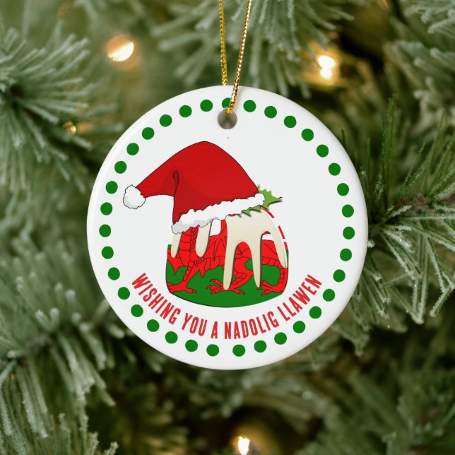 Custom Nadolig Llawen WELSH CHRISTMAS Pudding Keramik Ornament (Baum)