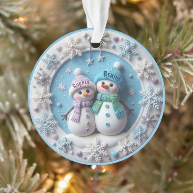 Custom name 2D Snowmen Couple Ornament (Baum)