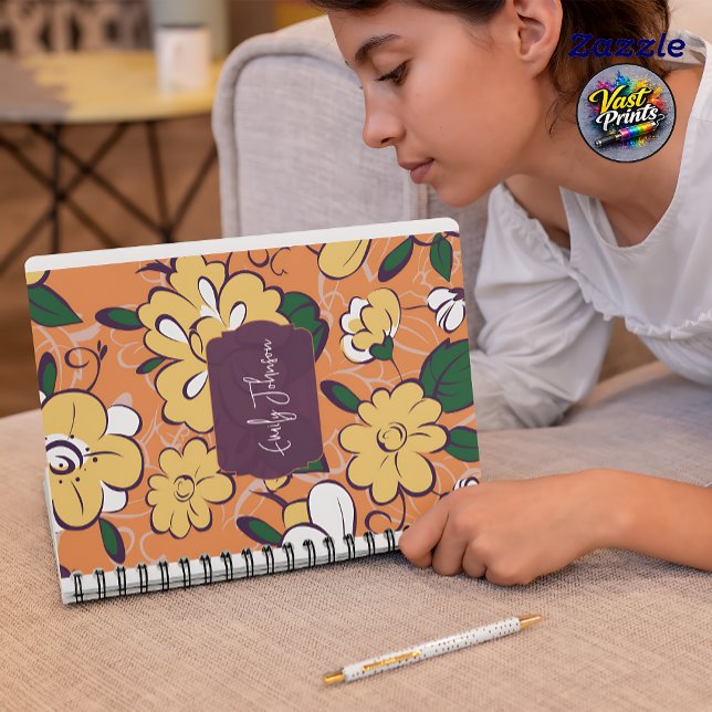 Custom Name Abstract Floral Orange White Notizblock (Custom Name Abstract Floral Orange White Notebook)
