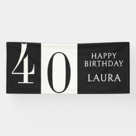 Custom Name & Age Black White Birthday Horizontal Banner