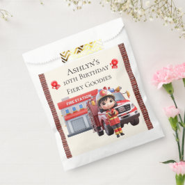 Custom Name & Age Cute 3D Firefighter Girl Geschenktütchen