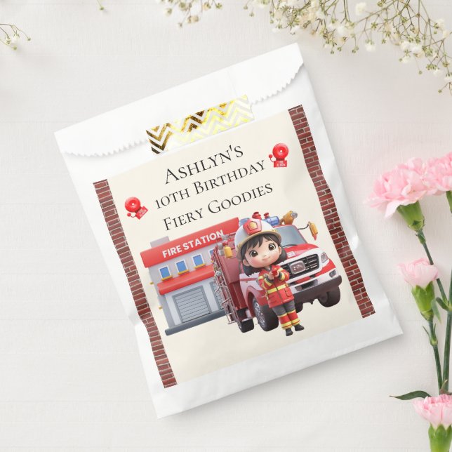 Custom Name & Age Cute 3D Firefighter Girl Geschenktütchen (Versiegelt)