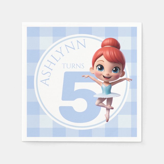 Custom Name & Age Cute Blue Ballerina Birthday Serviette (Vorderseite)