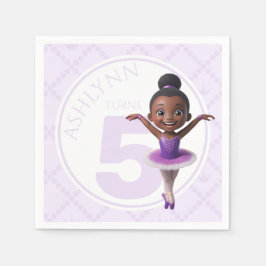 Custom Name & Age Purple Ballerina Kids Birthday Serviette