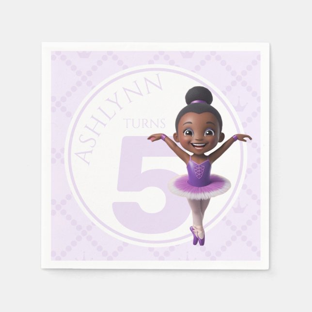 Custom Name & Age Purple Ballerina Kids Birthday Serviette (Vorderseite)