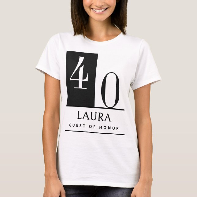 Custom Name & Age Shirt, Black White Birthday T-Shirt (Vorderseite)