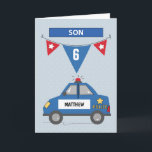 Custom Name Age Son 6th Birthday Blue Police Car Karte<br><div class="desc">Now that your son is about to celebrate a birthday in just a few days more, you should be readying this card already to be able to gift him on his special day of celebration. But before ordering this one, you should first personalize this with his name and age on...</div>