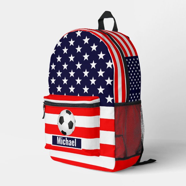 Custom Name American Flag Football Boys Backpack Bedruckter Rucksack (Rückseitige Ecke Rechts)