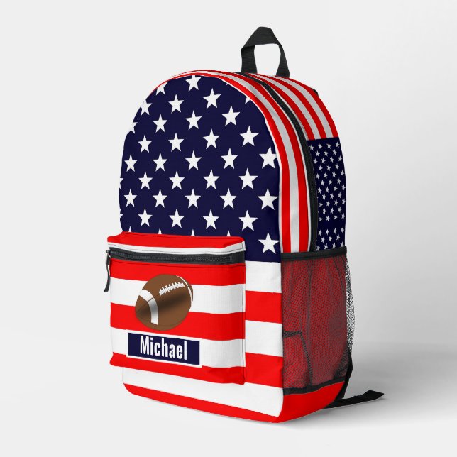 Custom Name American Flag Football Boys Backpack Bedruckter Rucksack (Rückseitige Ecke Rechts)