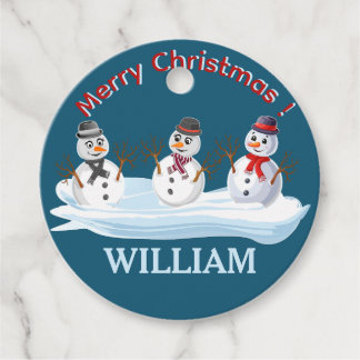Custom name and text Merry Christmas snowmen Geschenkanhänger