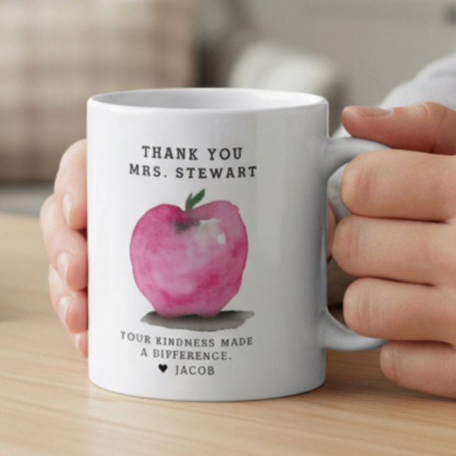 Custom Name Apple Personalized Teacher Thank You  Kaffeetasse (Custom watercolor red apple for teacher thank you mug gift.)