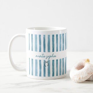 Custom Name Auntie, Watercolor Blue Stripe  Kaffeetasse