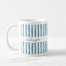 Custom Name Auntie, Watercolor Blue Stripe Kaffeetasse