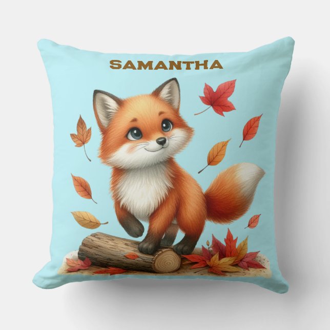 Custom Name Autumn Fox Pillow  Kissen (Vorderseite)