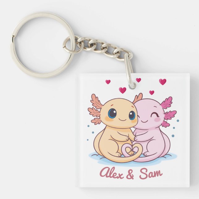 Custom Name Axolotl Valentine Keychain Schlüsselanhänger (Vorderseite)