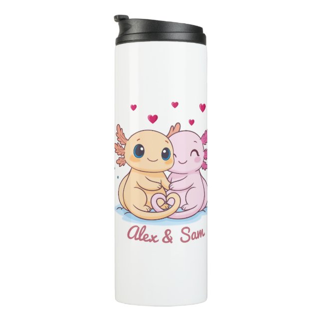 Custom Name Axolotl Valentine Thermal Tumbler Thermosbecher (Nach rechts gedreht)