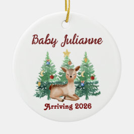 Custom Name Baby Announcement Deer Christmas Keramik Ornament