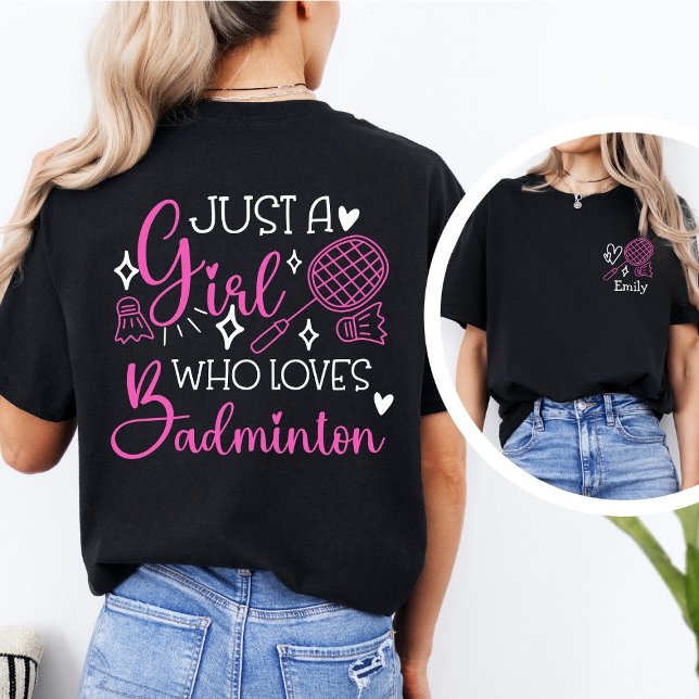 Custom Name Badminton Girl Double Sided Pink Tri-Blend Shirt (Von Creator hochgeladen)