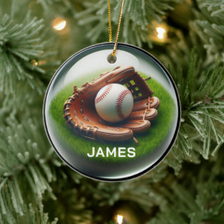 Custom Name Baseball Faux Glass‑Orb Look Keramik Ornament