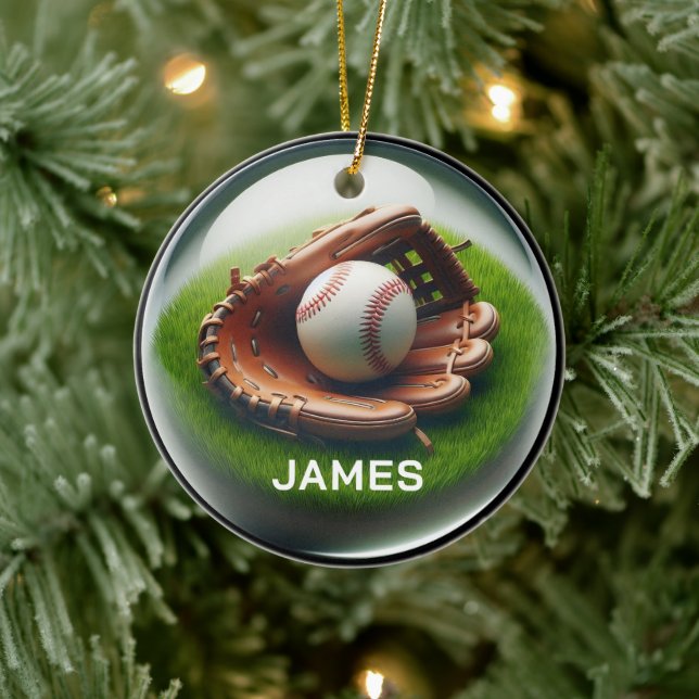 Custom Name Baseball Faux Glass‑Orb Look Keramik Ornament (Baum)
