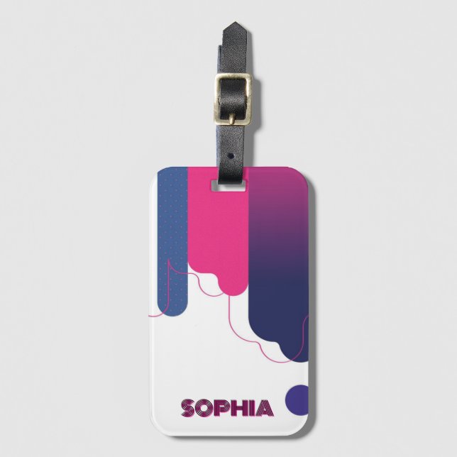 custom name BAUHAUS PINK WHITE DOTS PURPLE  Gepäckanhänger (Vorderseite Vertikal)